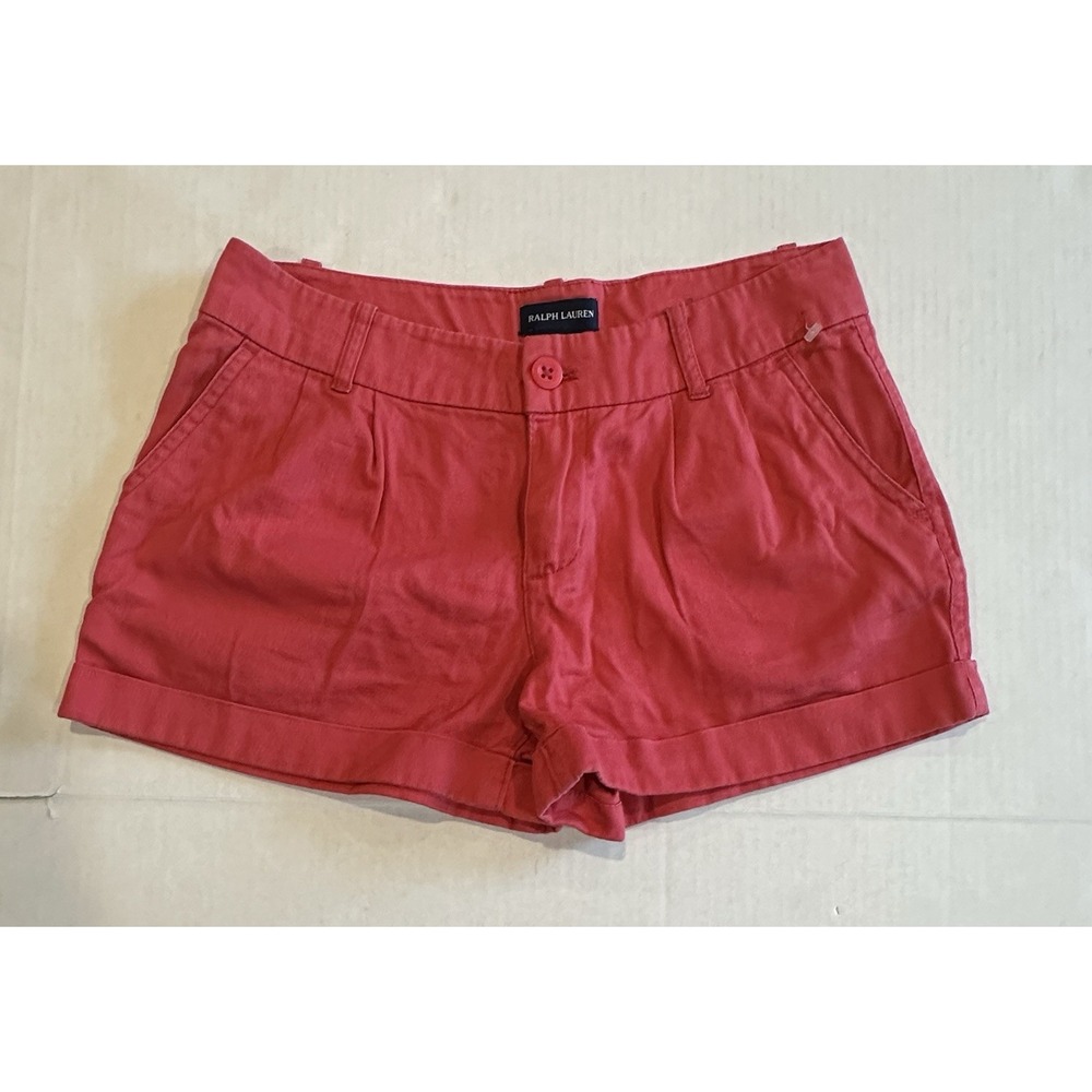 Ralph Lauren Shorts Chino Coral Cuffed Hem Pleated Pockets Size 14 Kids